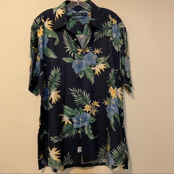 Nautica 100% Silk Button Floral Shirt - Picture 1 of 5